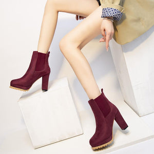 Women short slip on platform chunky high heel boots