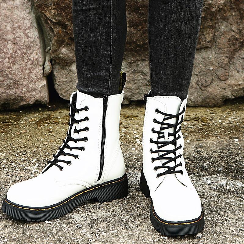 Women chunky platform lace up side zipper short motorcycle boots