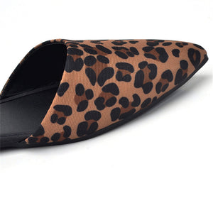 Women flat slingback side hollow closed toe print leopard sandals