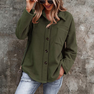 Women long sleeve turn-down collar lightweight button up coat