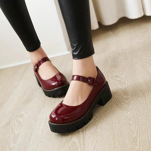Women mary jane buckle strap slip on platform chunky heel loafers