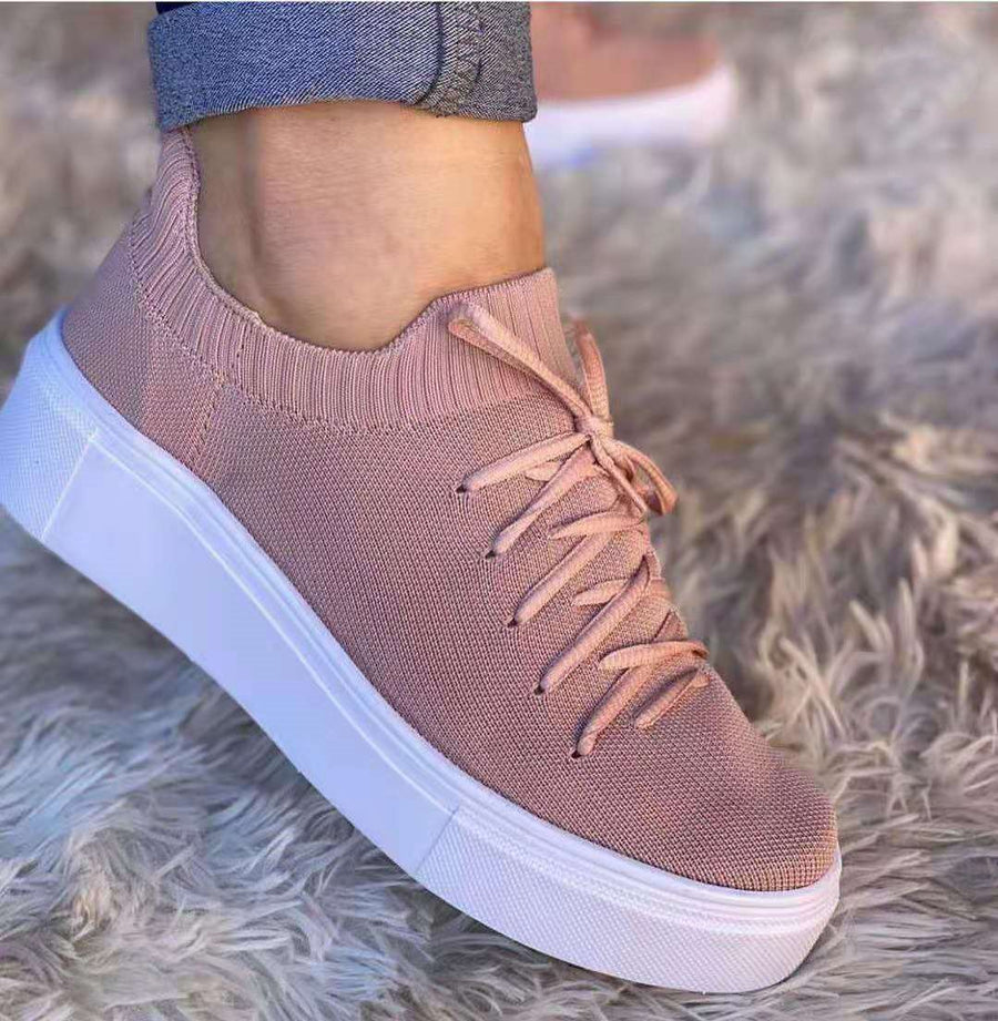 Women round toe lace up thick sole flat casual sneakers