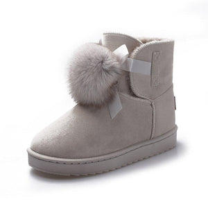 Women winter snow bowknot faux fur warm short cute boots