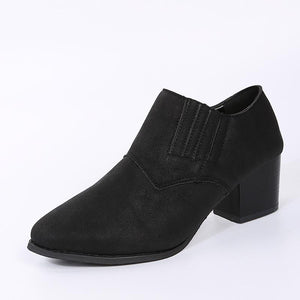 Women pointed toe chunky heel slip on ankle boots