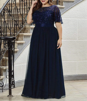 Premium sequins short sleeves flare maxi dress | Evening gowns party A line long dress