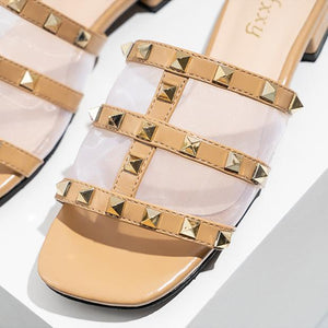 Women square toe studded strap slide sandals