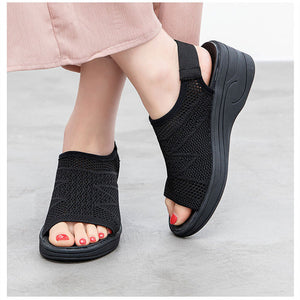 Women knit hollow peep toe minimalist beach casual wedge sandals