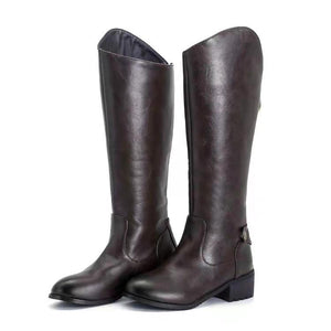 Women solid color medium chunky heel knee high boots