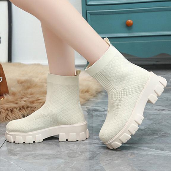 Women winter fall chunky heel platform fashion sock booties