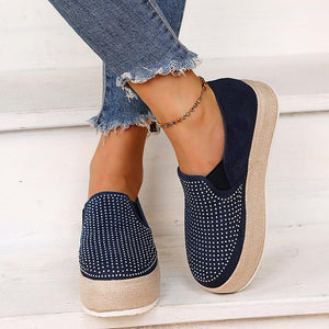 Women casual rhinestone round toe slip on platform sneakers