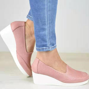 Women fashion casual round toe shallow slip on wedge chunky heel loafers