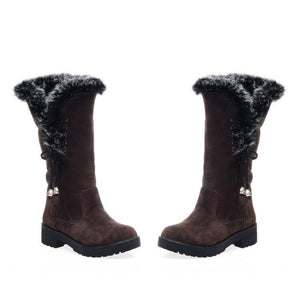 Women winter faux fur pendant chunky platform mid calf snow boots