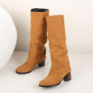 Women square chunky heel knight mid calf boots