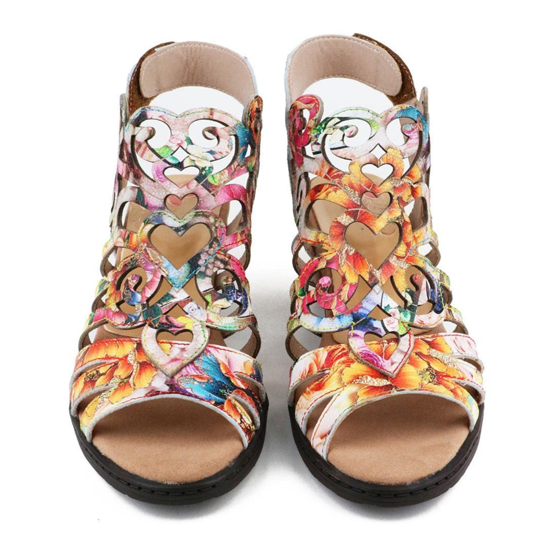 Women summer peep toe flower hollow slingback chunky sandals