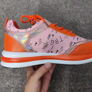 Women candy color printed lace up lovers running platform sneakers