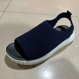 Women knit elastic peep toe slip on comfortable wedge sandals