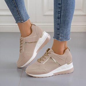 Women summer casual walking hollow breathable lace up wedge sneakers