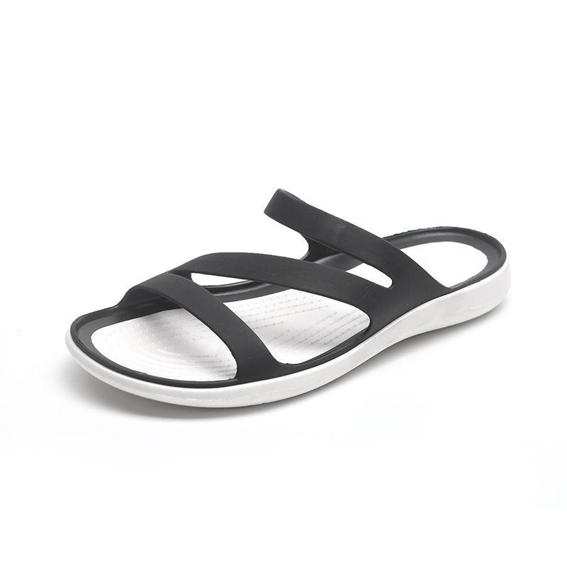 Women summer beach peep toe hollow breathable slide flat sandals