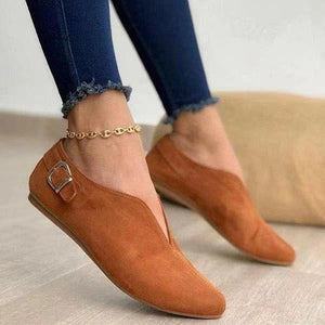 Women fashion v cut buckle strap short flat boots