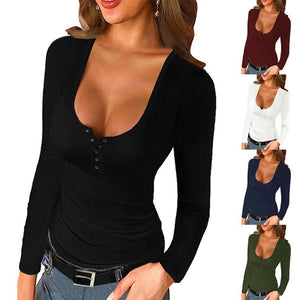 Women solid color long sleeve boat neck plain t shirts