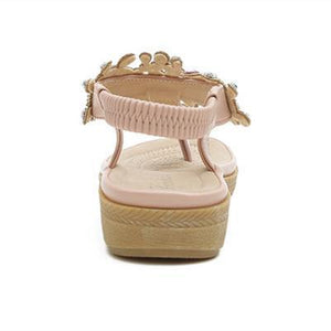 Women bohemian rhinestone ankle strap clip toe flat sandals