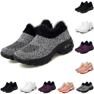 Women knit faux fur platform wedge winter fall sock sneakers
