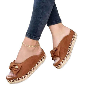 Women peep toe bow slide espadrille platform sandals