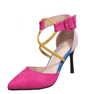 Women pointed toe criss cross ankle strap stiletto heels