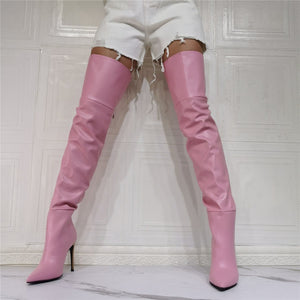 Women over the knee stiletto high heel back zipper pink boots