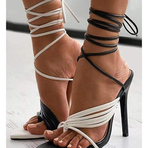 Women pointed clip toe color block lace up stiletto heels