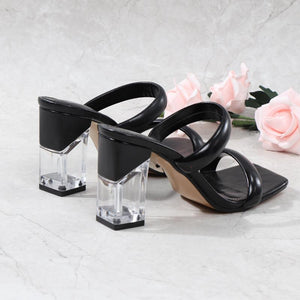 Women two strap peep toe chunky high heels