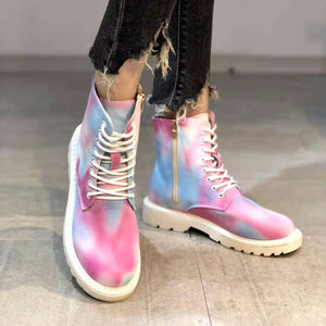 Women chunky platform colorful short lace up boots