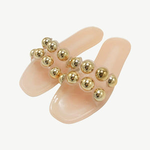 Women rhinestone strap summer flat slide jelly sandals