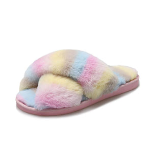 Women's rainbow cirss peep toe slippers indoors shoes