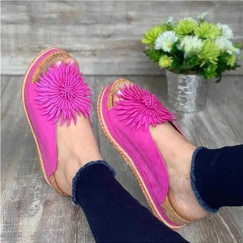 Women flower peep toe thick flatform boho slides summer slippers