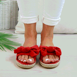 Women red bow platform espadrille slide sandals