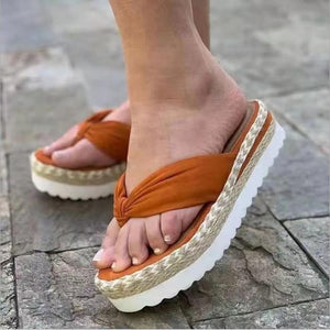 Women summer beach espadrille platform bow flip flop