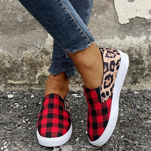 Women leopard color block flat low heel slip on sneaker