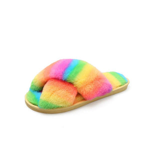 Women's rainbow cirss peep toe slippers indoors shoes