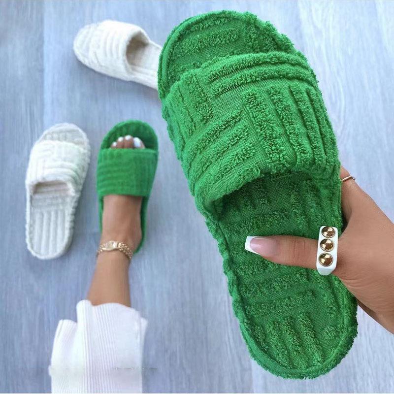 Women's plush warm open toe slippers winter warm indoor shoes