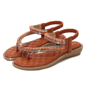 Women fashion rhinestone strap clip toe flat sandals