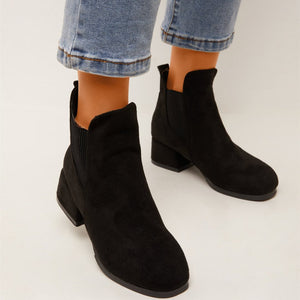 Women ankle short square chunky heel chelsea boots