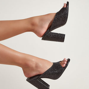 Women glitter pointed peep toe slide chunky high heels