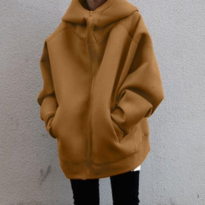 Women winter street plain turtleneck zip up hoodie sweatshirt