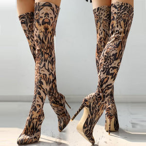 Women stiletto high heel over the knee leopard print boots