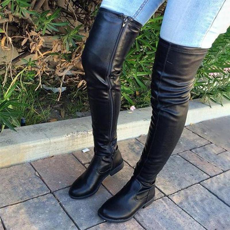 Women square heel side zipper over the knee boots