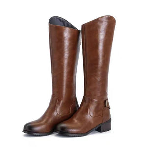 Women solid color medium chunky heel knee high boots