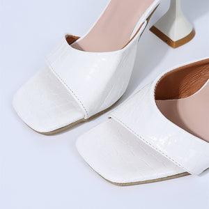 Women square open toe slip on chunky heel sandal