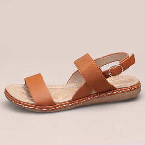 Women fashion minimalist peep toe buckle strap flat sandals