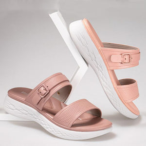 Women two strap peep toe wedge summer slide sandals